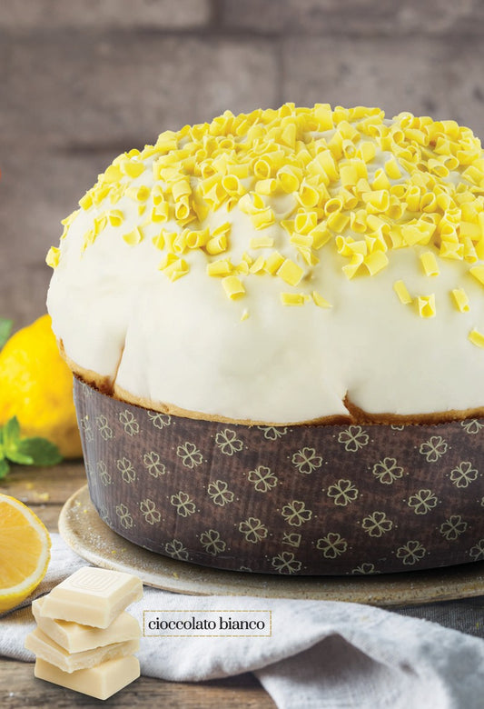 PANETTONE ARTIGIANALE LIMONE CON CUBETTI DI LIMONE E PERLE DI CIOCCOLATO BIANCO 1 kg
